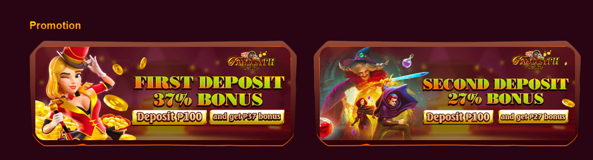 FantasyPH first deposit 37% and second deposit 27% bonus banners